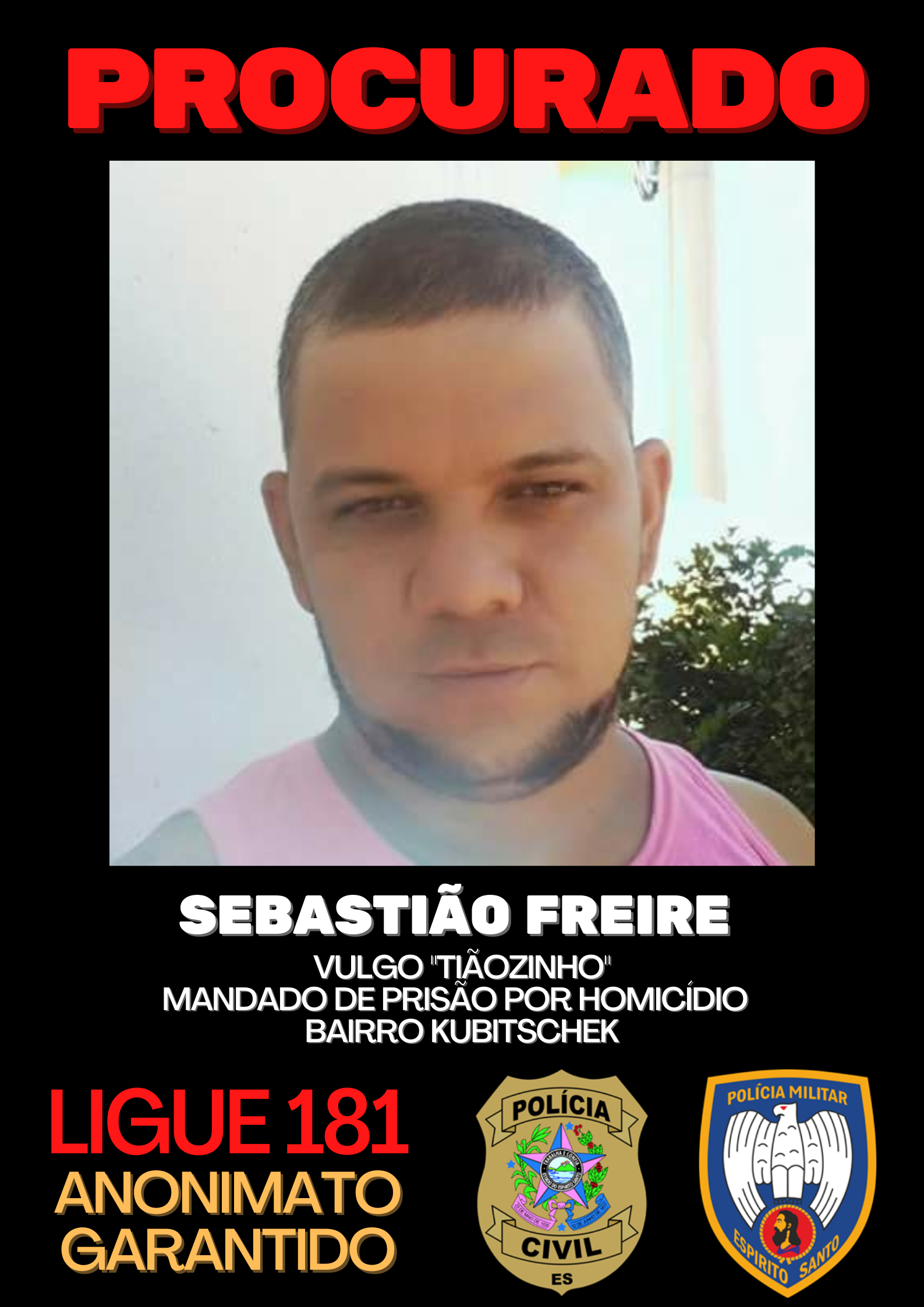 Polícia divulga lista dos cinco criminosos mais procurados de Guarapari   