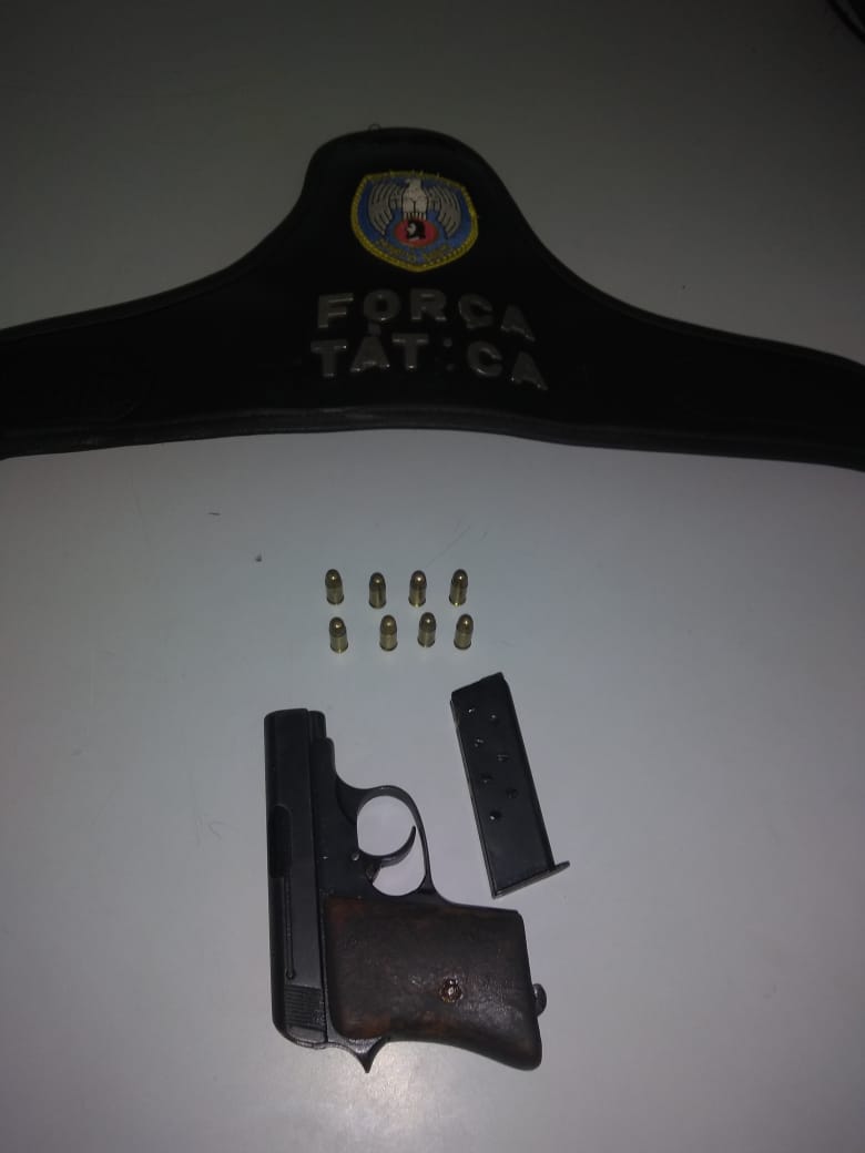 arma apreendida em feu rosa dia no dia 13 de agosto de 2019 durante cumprimento de mandado